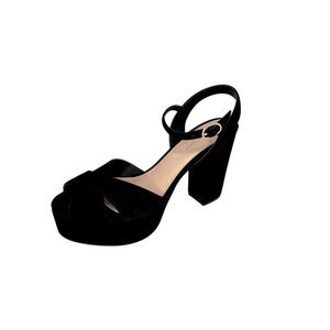 Stuart Weitzman Black Suede Platform Block‎ Heel Sandals 10.5B SB286